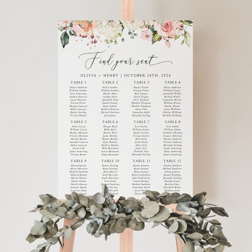 Pink Flowers White Flowers Wedding Seating Chart