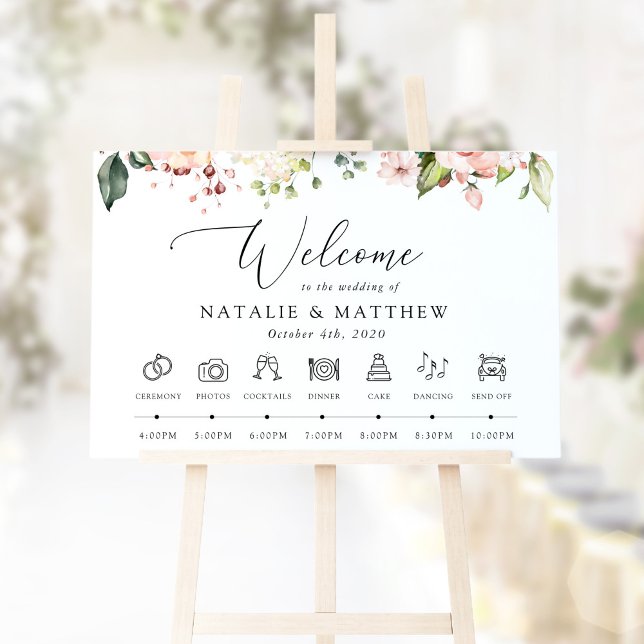 Pink Flowers, White Flowers, Wedding Timeline Sign (Creator Uploaded)