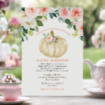 Pink Flowers White Pumpkin Baby Sprinkle Invitation