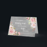 Pink Flowers Wife Birthday Card<br><div class="desc">Pretty and thoughtful greeting card for your wife's birthday with light blush pink watercolor flowers,  rustic wood pattern and hand lettered style text.</div>