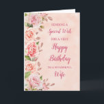 Pink Flowers Wife Birthday Card<br><div class="desc">A beautiful card for your wife on her birthday with pastel pink flowers and rose gold effect details.</div>
