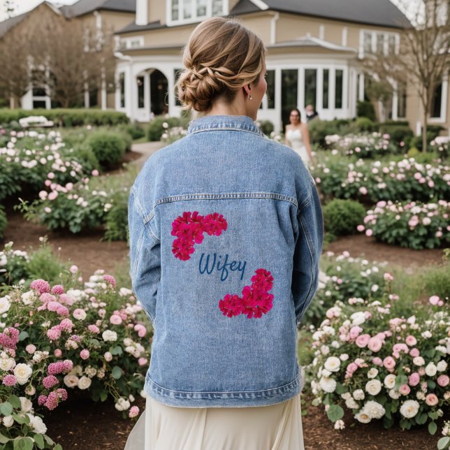 Pink Flowers Wifey Denim Jacket (Wedding Back)