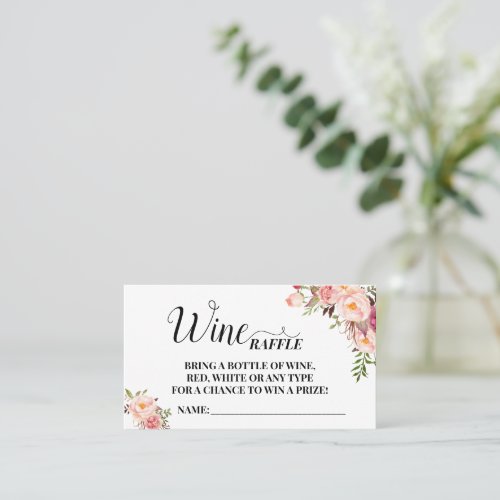 Pink Flowers Wine Raffle Ticket Bridal Shower card