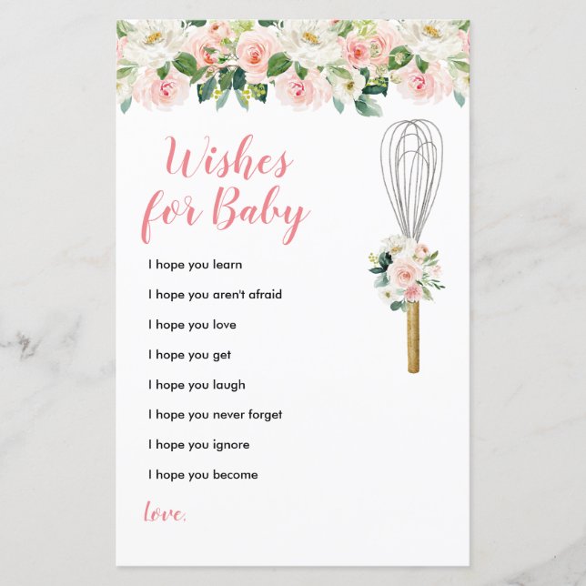 Pink Flowers Wishes for Baby Greenery Floral (Front)