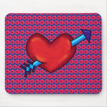 Pink Flowers With A Heart Mouse Pad by ch_ch_cheerful at Zazzle
