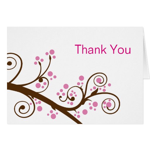 Pink Flowers with Brown Branch Cute Thank you Card | Zazzle