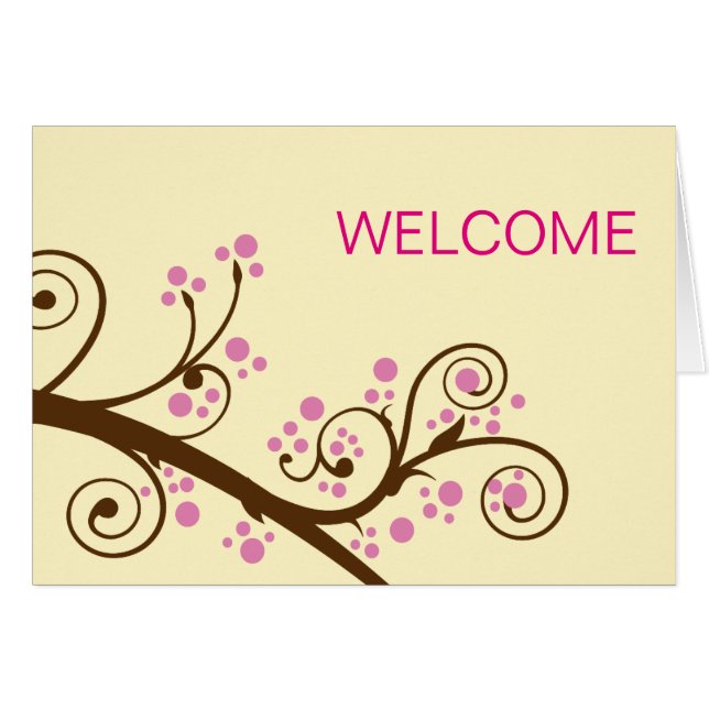 Pink Flowers with Brown Branch Cute Welcome Cards (Front Horizontal)