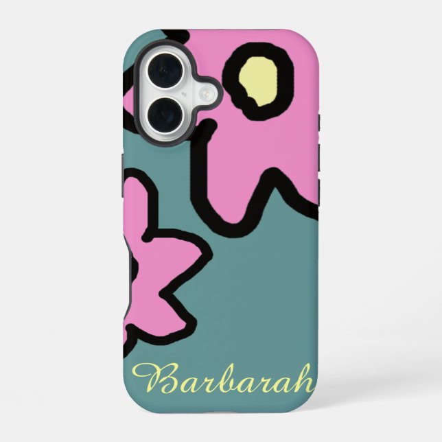 pink flowers with custom name iphone case (Back)