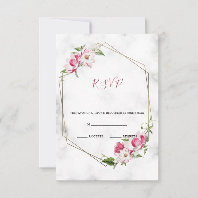 Pink Flowers With Gold RSVP Card (Front)