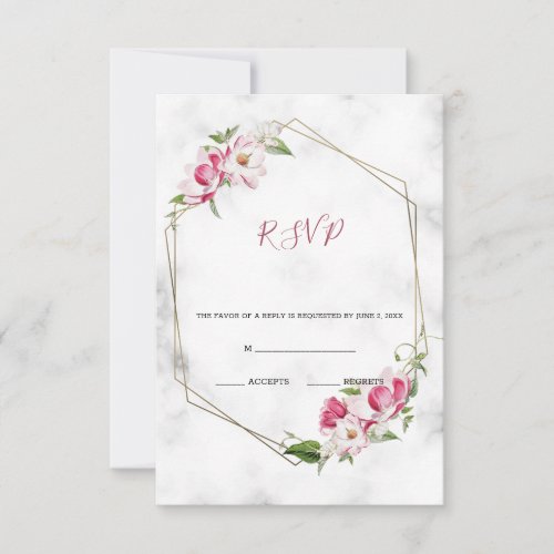 Pink Flowers With Gold RSVP Card
