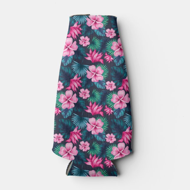 Pink Flowers with Green Leaves Partern-79066 Bottle Cooler (Front)