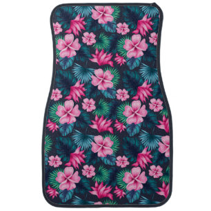 Pink Flowers with Green Leaves Partern-79066 Car Floor Mat