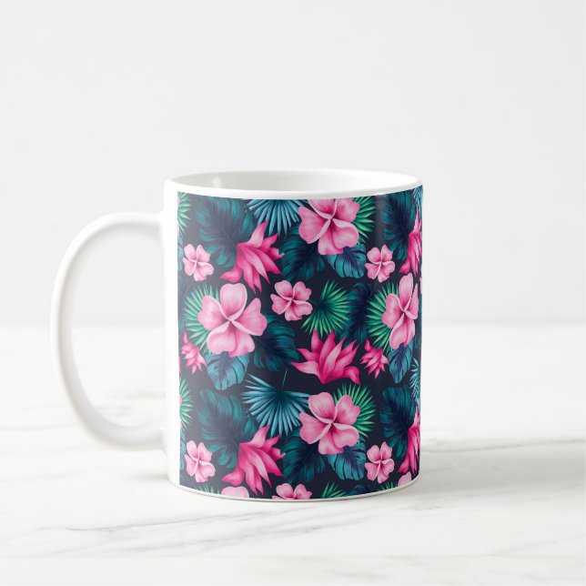 Pink Flowers with Green Leaves Partern-79066 Coffee Mug (Left)
