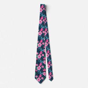 Pink Flowers with Green Leaves Partern-79066 Neck Tie