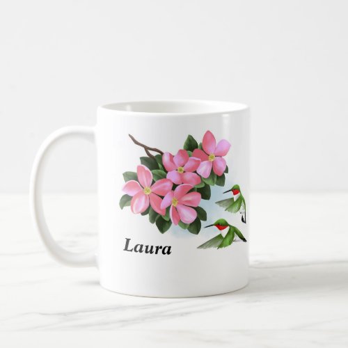 Pink Flowers With Hummingbird Coffee Mug