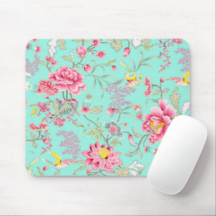 Pink Flowers With Hummingbird Mouse Pad