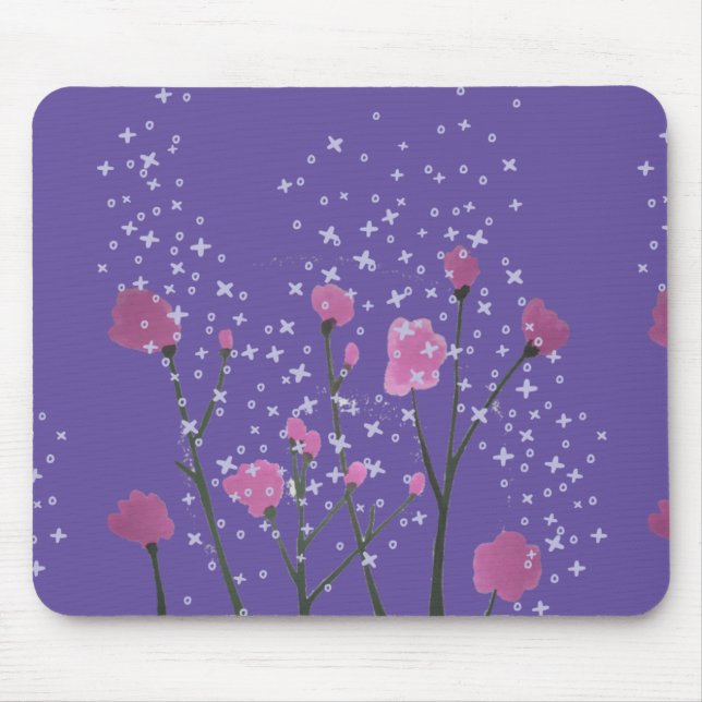 Pink Flowers with Purple Background Mouse Pad (Front)