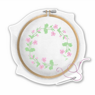 Pink flowers with vines cross-stitch - ROSE Sticker