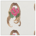 Pink Flowers &amp; Woman Face Fabric