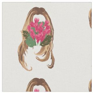 Pink Flowers & Woman Face Fabric