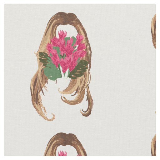 Pink Flowers & Woman Face Fabric