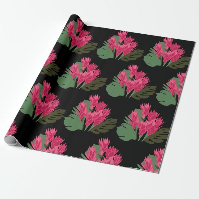 Pink Flowers Wrapping Paper (Unrolled)
