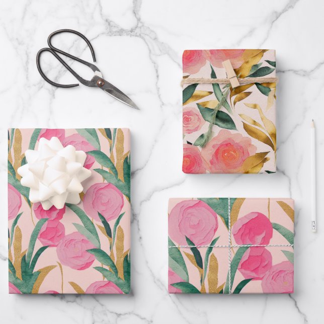 Pink Flowers Wrapping Paper Sheets (Front)