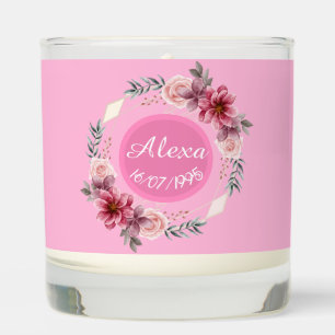 Pink Flowers Wreath Birthday Scented Jar Candle
