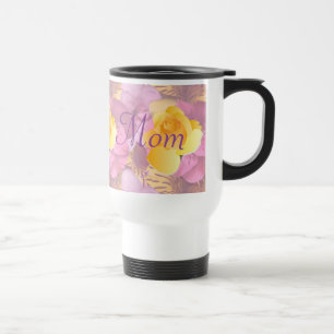 Pink Flowers Yellow Rose Mom Travel Mug