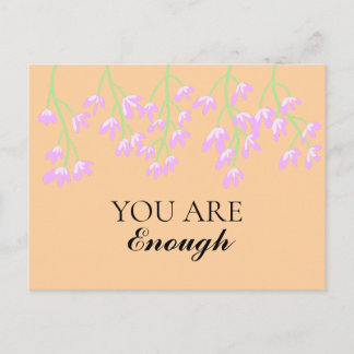 Pink flowers You Are Enough Watercolor Beige Postcard