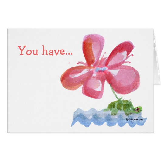 Pink FlowerTurtle Imagination Watercolor Card (Front Horizontal)