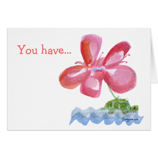 Pink FlowerTurtle Imagination Watercolor Card (Front Horizontal)