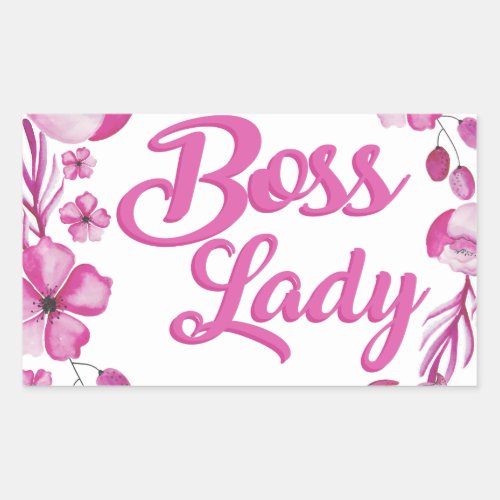 Pink Flowery Boss Lady Design Rectangular Sticker