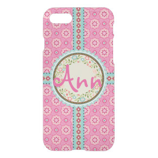 Pink & Flowery Name Label & Ribbon iPhone SE/8/7 Case