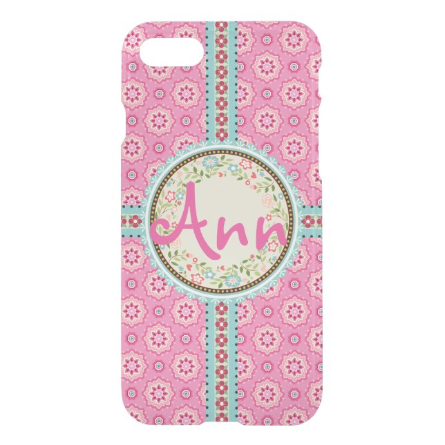 Pink & Flowery Name Label & Ribbon Uncommon iPhone Case (Back)