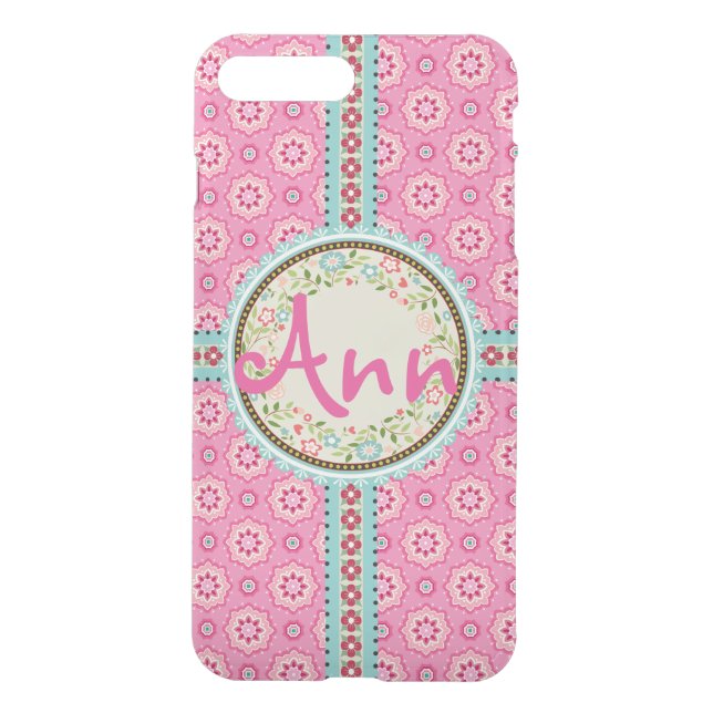 Pink & Flowery Name Label & Ribbon Uncommon iPhone Case (Back)