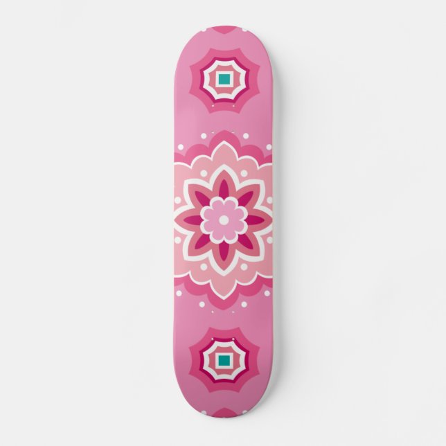 Pink & Flowery Pattern Skateboard Deck (Front)