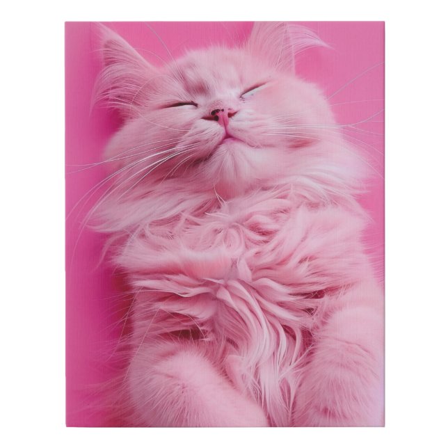 Pink Fluffy Cat Laying On Its Back Faux Canvas Print (Front)