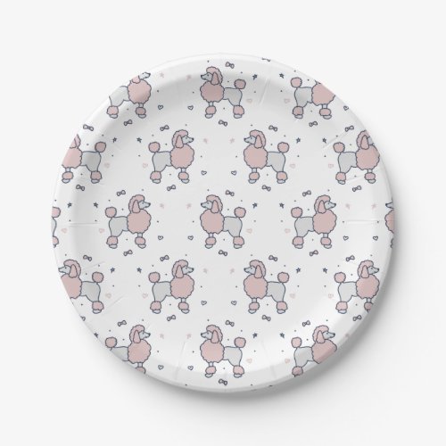 Pink Fluffy Poodles Pattern Paper Plates