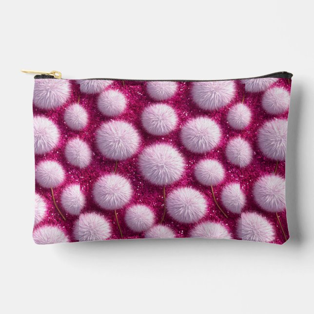 Pink Fluffy Texture On Magenta Sparkle Pattern  Accessory Pouch (Front)