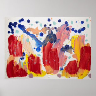 Pink fluffy unicorns dancing on rainbow poster