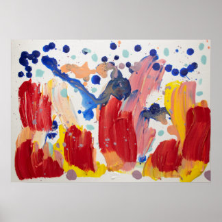 Pink fluffy unicorns dancing on rainbow poster