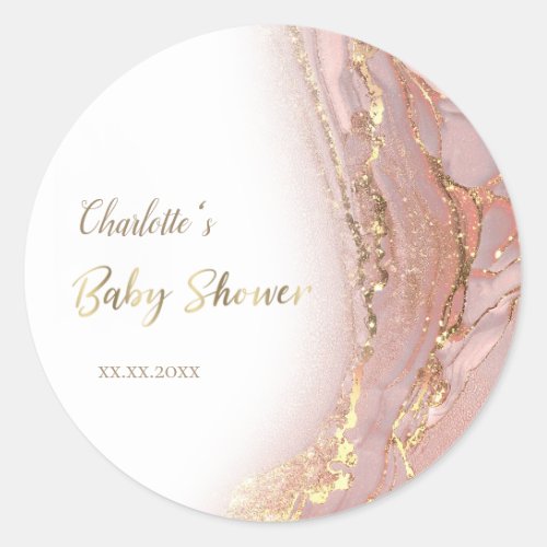 pink fluid marble Baby Shower Classic Round Sticker