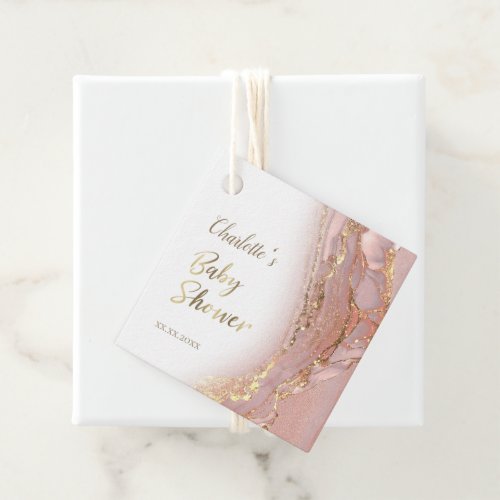 pink fluid marble Baby Shower Favor Tags
