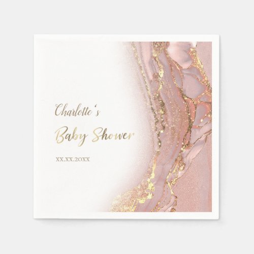 pink fluid marble Baby Shower Napkins