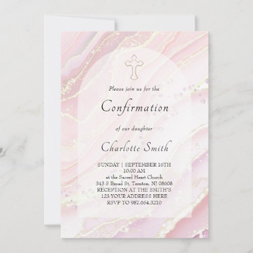 pink fluid marble background Confirmation Invitation