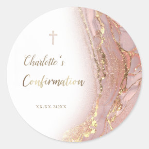 pink fluid marble Confirmation Classic Round Sticker