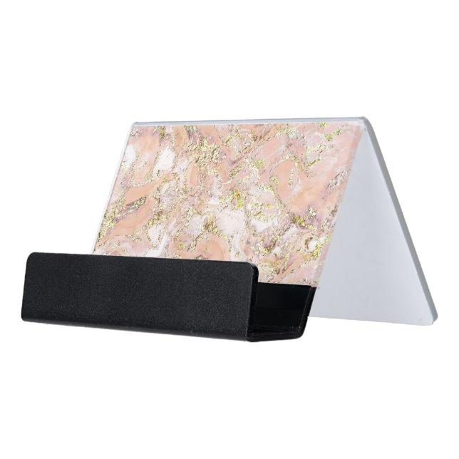 Pink Fluid Marble Desk Business Card Holder (Angled Front)
