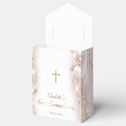 pink fluid marble First Communion Favor Boxes