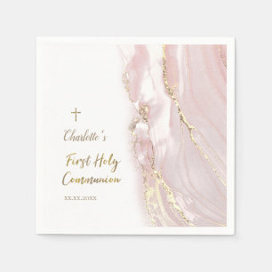 pink fluid marble First Communion Napkins